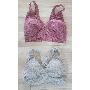 No Boundaries Lace Bralette 2-Pack Padded Wireless XL silver‎ & Plum NEW